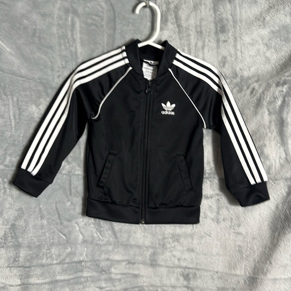 Adidas Jacket black w/ White Logo and Stripes baby toddler size 12 - 18m unisex - Picture 1 of 8